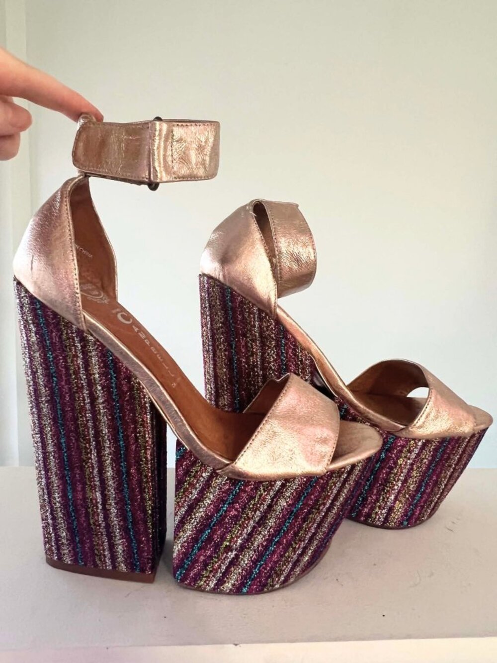Jeffrey Campbell champagne gold platform heels, size 7